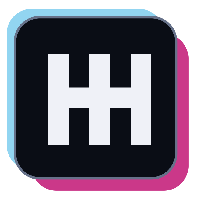 HobbyHaul HH logo with cyan and pink stacked cards